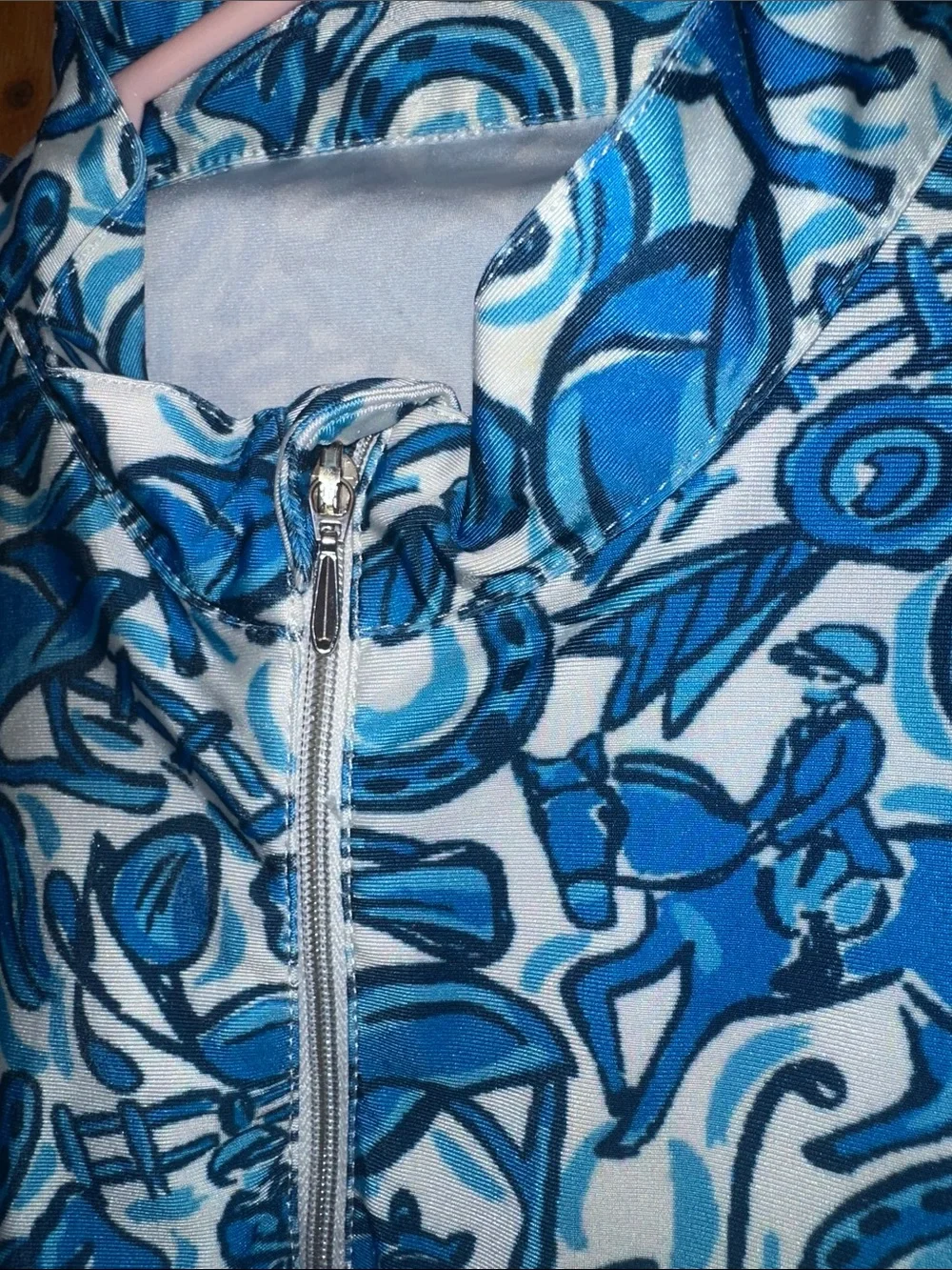 Kids Blue Equestrian Print Half-Zip Top